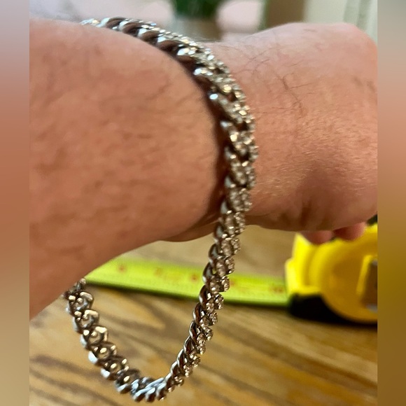 Unisex PLUS SIZE Cuban Link Tennis Bracelet - Silver/Zirconia - Fits 9.75-10 in - Picture 2 of 9